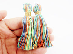 Multi color Wool Tassels, Blue, Green, Orange, Yellow, Cotton Wool Thread Tassel, Handmade Tassels, Tassel Pendant, 3 inches - 75mm  - 2 pc