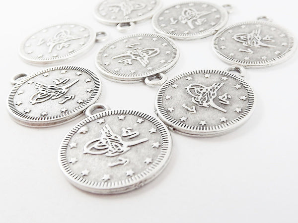 20mm Round Coin Charms - Matte Antique Silver Plated - 8pcs