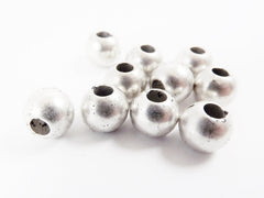 10pcs 10mm Plain Simple Round Smooth Bead Spacers - Matte Silver Plated