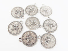 20mm Round Coin Charms - Matte Antique Silver Plated - 8pcs