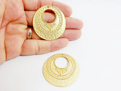 2 Large Round Art Deco Circle Loop Pendants Boho Bohemain Gypsy Jewelry Supplies Craft - 22k Matte Gold Plated