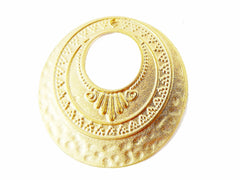 2 Large Round Art Deco Circle Loop Pendants Boho Bohemain Gypsy Jewelry Supplies Craft - 22k Matte Gold Plated