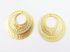 2 Large Round Art Deco Circle Loop Pendants Boho Bohemain Gypsy Jewelry Supplies Craft - 22k Matte Gold Plated