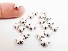 20 Star Bead Spacers - Matte Antique Silver Plated