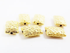 Gold Rectangle Flower Beads, Floral Beads, Pillow Beads, Gold Rectangle Beads, Gold Flower Beads, Metal Beads, 22k Matte Gold Plated - 6pc