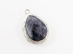 Smoky Black Teardrop Jade Pendant  - Matte Antique Silver Plated - 1pc