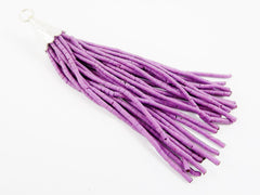 Purple Orchid Afghan Tibetan Heishi Tube Beaded Tassel - Handmade - Textured Shiny Silver Plated Cap - 92mm = 3.62inches  -1PC