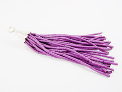 Purple Orchid Afghan Tibetan Heishi Tube Beaded Tassel - Handmade - Textured Shiny Silver Plated Cap - 92mm = 3.62inches  -1PC
