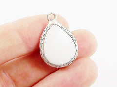 Opaque White Teardrop Jade Pendant  - Matte Antique Silver Plated - 1pc