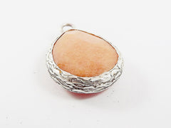 Orange Teardrop Jade Pendant  - Matte Antique Silver Plated - 1pc