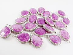 Mottled Lavender Purple Teardrop Jade Pendant  - Matte Antique Silver Plated - 1pc