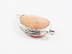 Orange Teardrop Jade Connector - Matte Antique Silver Plated - 1pc