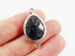 Smoky Black Teardrop Jade Connector - Matte Antique Silver Plated - 1pc