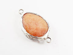 Orange Teardrop Jade Connector - Matte Antique Silver Plated - 1pc