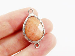 Orange Teardrop Jade Connector - Matte Antique Silver Plated - 1pc