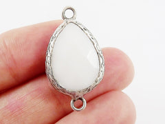 Opaque White Teardrop Jade Connector - Matte Antique Silver Plated - 1pc