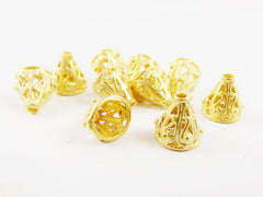 10 Rustic Fliligree Matte 22k GoldPlated Round Bead caps - TYPE 2
