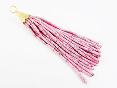 Pale Pink Matrix Tassel Pendant Afghan Heishi Tube Beads Handmade Tassel Jewelry Textured 22k Matte Gold Plated Cap 92mm = 3.62inches  -1PC