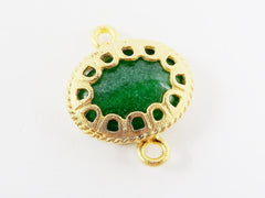 Green Scalloped Jade Connector  - Gold plated Bezel - 1pc