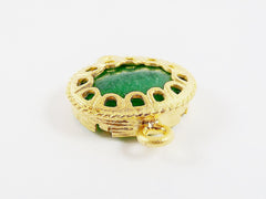 Green Scalloped Jade Connector  - Gold plated Bezel - 1pc