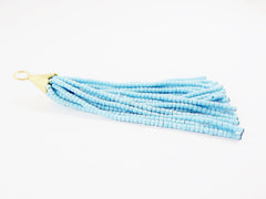 Cool Blue Afghan Tibetan Heishi Tube Beaded Tassel - Handmade - Textured 22k Matte Gold Plated Cap - 92mm = 3.62inches  -1PC