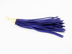 Navy Blue Afghan Tibetan Heishi Tube Beaded Tassel - Handmade - Textured 22k Matte Gold Plated Cap - 92mm = 3.62inches  -1PC