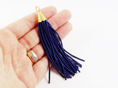 Navy Blue Afghan Tibetan Heishi Tube Beaded Tassel - Handmade - Textured 22k Matte Gold Plated Cap - 92mm = 3.62inches  -1PC