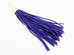 Navy Blue Afghan Tibetan Heishi Tube Beaded Tassel - Handmade - Textured 22k Matte Gold Plated Cap - 92mm = 3.62inches  -1PC