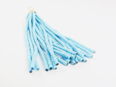 Cool Blue Afghan Tibetan Heishi Tube Beaded Tassel - Handmade - Textured 22k Matte Gold Plated Cap - 92mm = 3.62inches  -1PC