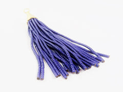 Navy Blue Afghan Tibetan Heishi Tube Beaded Tassel - Handmade - Textured 22k Matte Gold Plated Cap - 92mm = 3.62inches  -1PC