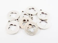 NEW - 8 Round Quatrefoil Four Leaf Clover Charms - Matte Antique Silver plated