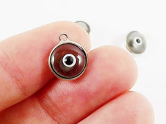 5 Translucent Gray Evil Eye Nazar Artisan Glass Bead Charms - Silver Plated Brass Bezel