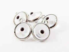 5 Translucent Clear Evil Eye Nazar Artisan Glass Bead Charms - Silver Plated Brass Bezel