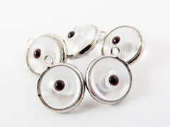 5 Translucent Clear Evil Eye Nazar Artisan Glass Bead Charms - Silver Plated Brass Bezel