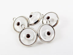 5 Translucent Clear Evil Eye Nazar Artisan Glass Bead Charms - Silver Plated Brass Bezel