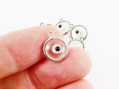 5 Translucent Clear Evil Eye Nazar Artisan Glass Bead Charms - Silver Plated Brass Bezel