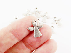 8 Mini Angel Charm Pendants, Matte Silver Plated Brass