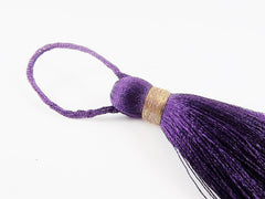 Large Thick Deep Purple Thread Tassels - Gold Metallic Band -  4.4 inches - 113mm - 1 pc