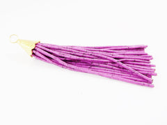 Purple Orchid Afghan Tibetan Heishi Tube Beaded Tassel - Handmade - Textured 22k Matte Gold Plated Cap - 92mm = 3.62inches  -1PC