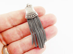 Silver Tassel Pendant, Short Silver Tassel, Bracelet Tassel, Flat Head Tassel, Metal Tassel, Chain Strands, Matte Antique Silver Brass, 1PC