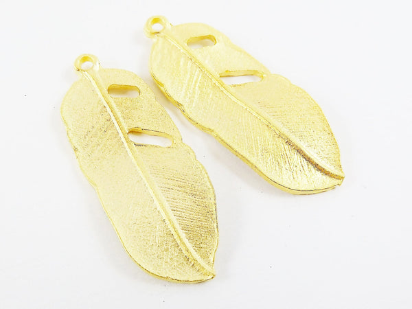 2 Feather Charms - 22k Matte Gold Plated - Updated