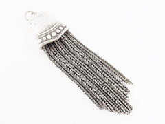 Silver Tassel Pendant, Short Silver Tassel, Bracelet Tassel, Flat Head Tassel, Metal Tassel, Chain Strands, Matte Antique Silver Brass, 1PC