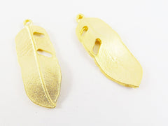 2 Feather Charms - 22k Matte Gold Plated - Updated