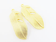 2 Feather Charms - 22k Matte Gold Plated - Updated