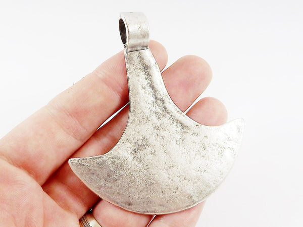 Large Silver Tribal Pendant, Scoop, Blade Pendant, Axe Pendant, Ethnic Pendant, Silver Pendant, Tribal Jewelry, Matte Antique Silver Plated