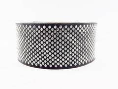 Geometric Dotted Diamond Woven Embroidered Jacquard Trim Ribbon - Black Metallic & Light Silver - 34mm - 1 Meter  or 3.3 Feet or 1.09 Yards