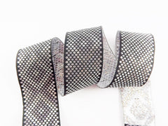 Geometric Dotted Diamond Woven Embroidered Jacquard Trim Ribbon - Black Metallic & Light Silver - 34mm - 1 Meter  or 3.3 Feet or 1.09 Yards
