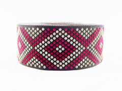 Geometric Dotted Diamond Woven Embroidered Jacquard Trim Ribbon - Burgundy Black Light Gold - 34mm - 1 Meter  or 3.3 Feet or 1.09 Yards