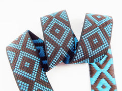 Geometric Dotted Diamond Woven Embroidered Jacquard Trim Ribbon - Brown Black Blue - 34mm - 1 Meter  or 3.3 Feet or 1.09 Yards
