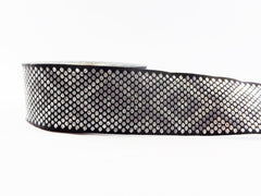 Geometric Dotted Diamond Woven Embroidered Jacquard Trim Ribbon - Black Metallic & Light Silver - 34mm - 1 Meter  or 3.3 Feet or 1.09 Yards